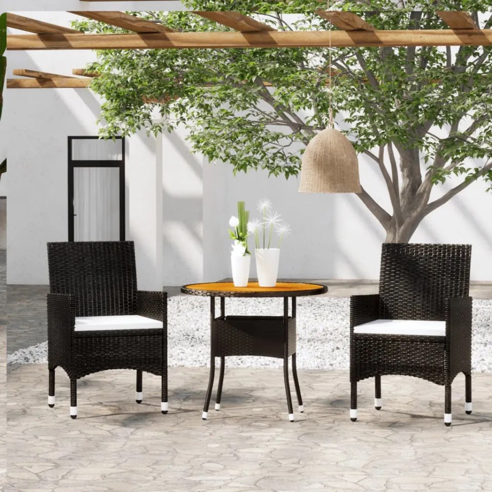 Set de mobilier pentru grădină, 3 piese, negru, poliratan