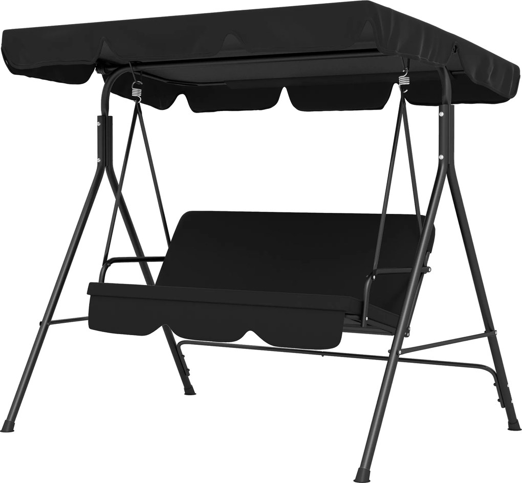 Outsunny Leagăn tip Hollywood 3 locuri Șezlong de grădină Bancă-leagăn, rezistent la intemperii, 172 cm x 110 cm x 153 cm, Negru | Aosom Romania