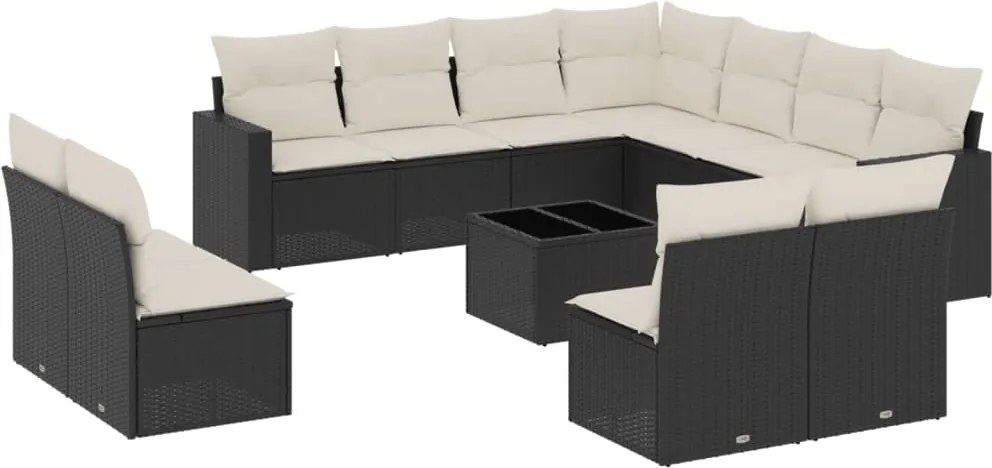 vidaXL Set canapele de grădină, 12 piese, cu perne, negru, poliratan