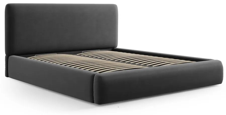 Pat matrimonial gri închis tapițat cu spațiu de depozitare cu somieră 180x200 cm Colonel – Cosmopolitan Design