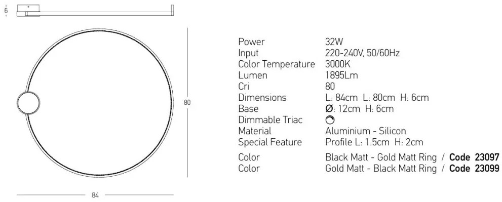 Lustra aplicata LED design inelar Ring negru, 80cm