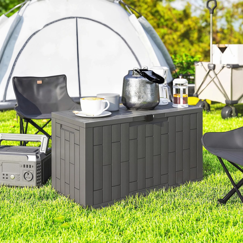 Outsunny Ladă de Depozitare pentru Grădină 227L din Rășină Rezistentă la Apă și UV cu Închidere, 106,5x43x54,5 cm, Gri | Aosom Romania