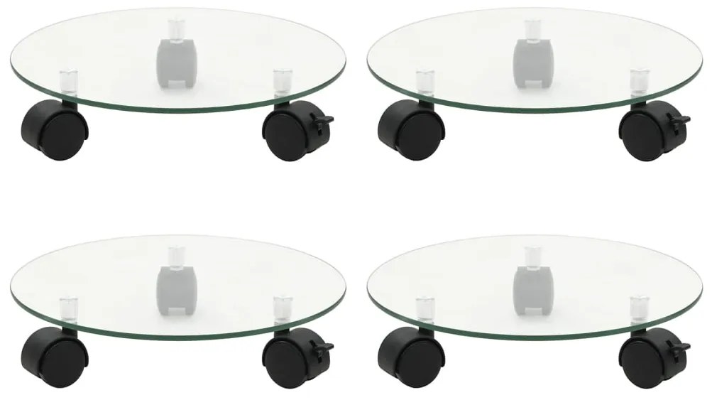 vidaXL Suport cu role de plante 4 buc. 28 cm sticlă securizată rotund