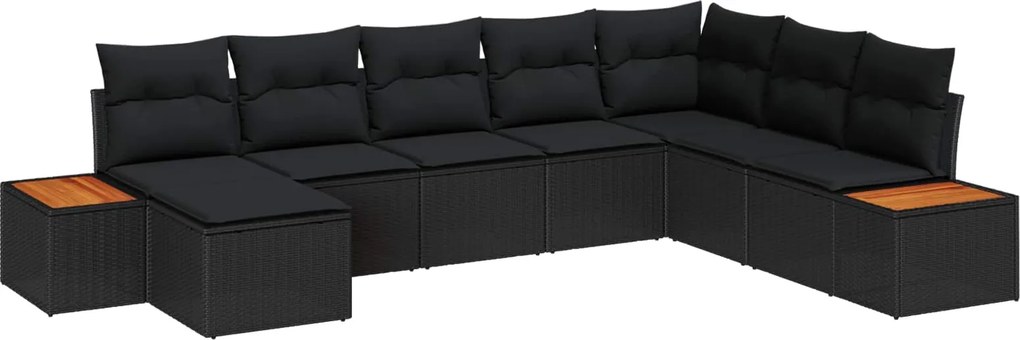 vidaXL Set de canapele pentru grădină cu pernă 8 pcs Negru Rattan poli