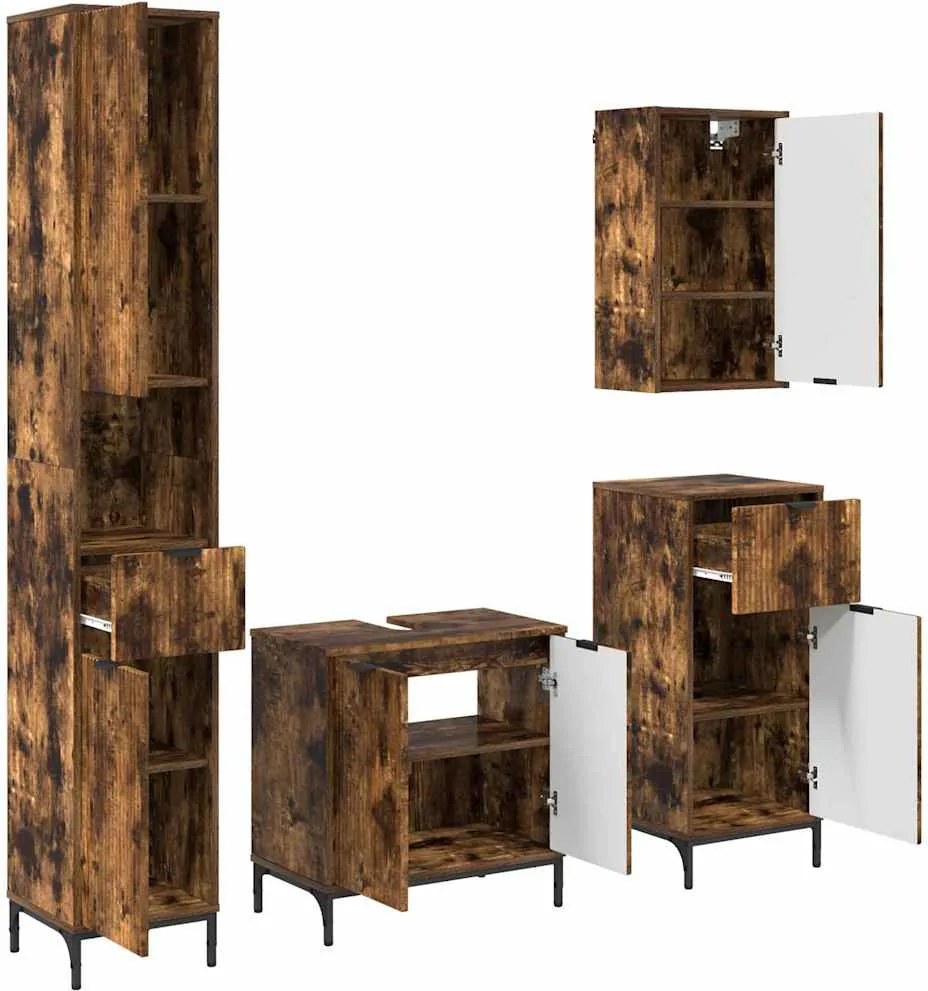 vidaXL Set de mobilier pentru baie cu sertar Pe perete Stejar fumuriu