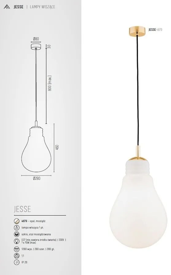 Pendul design minimalist Jesse alb, auriu 28cm