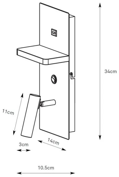 Markslöjd 109018 - Lampă de perete LED CARICA, cu poliță și port USB, 4W/230V, negru