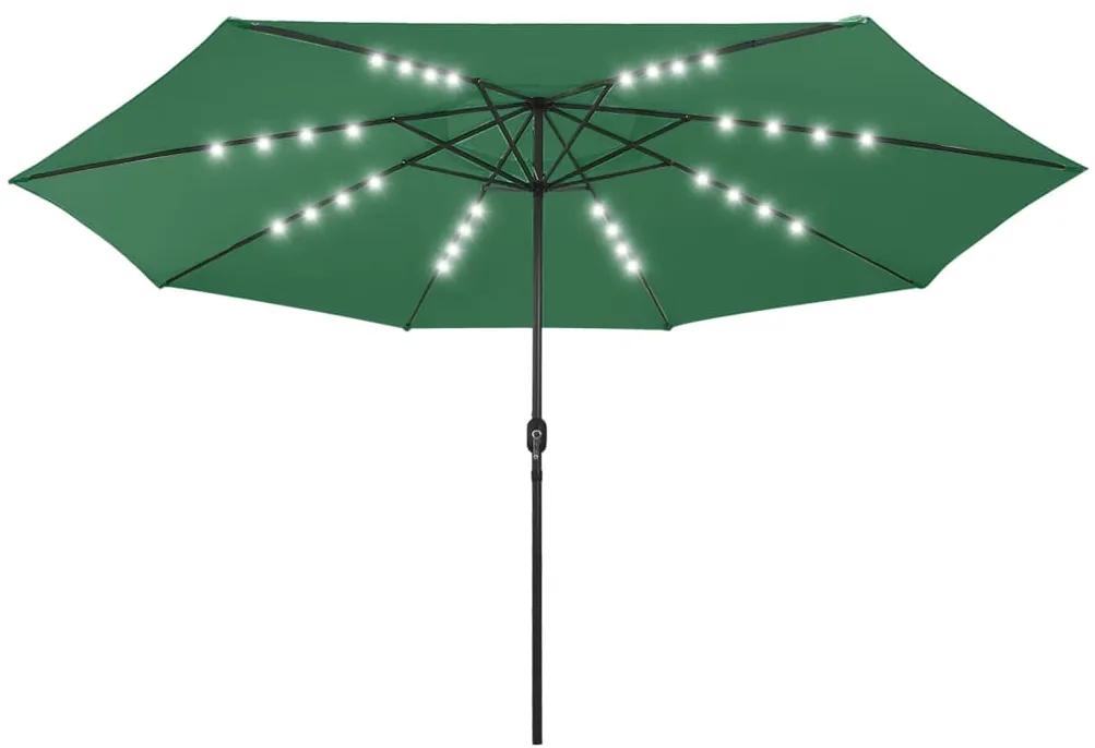 Umbrela de soare exterior, LED-uri  stalp metal, verde, 400 cm Verde