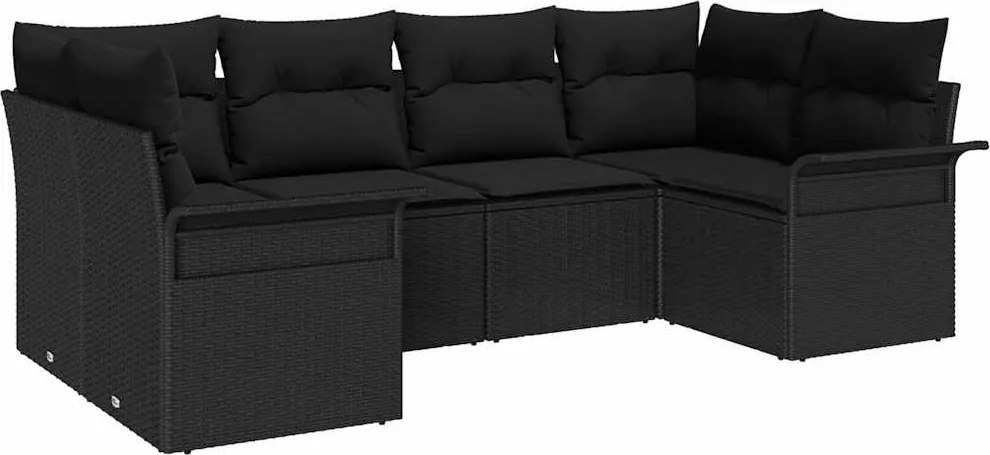 vidaXL Set de canapele pentru grădină cu pernă 6 pcs Negru Rattan poli