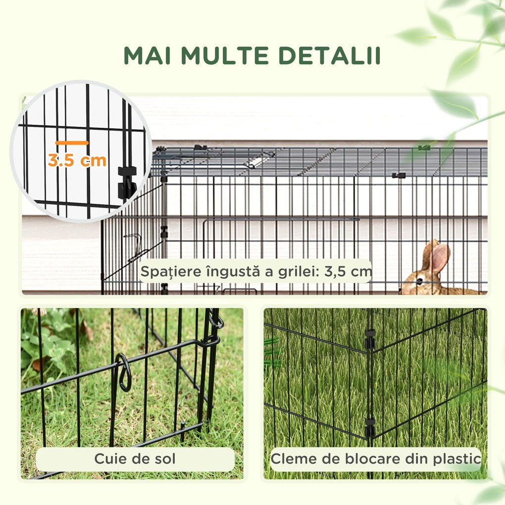 PawHut Tarc Exterior pentru Animale Mici, Spațiu pentru Pui, Iepuri, Chinchilla, cu Acoperiș, 220x85x70 cm, Verde | Aosom Romania