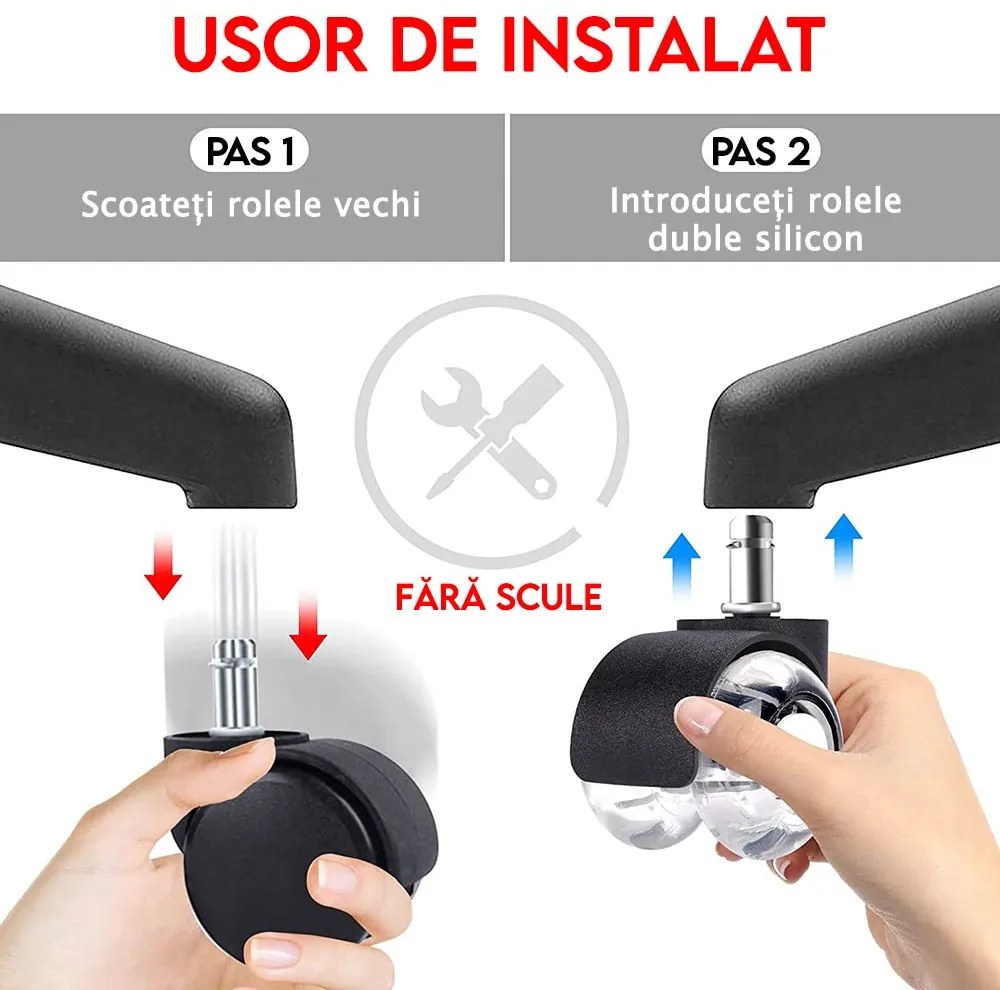 Role duble transparente din silicon pentru scaun de birou