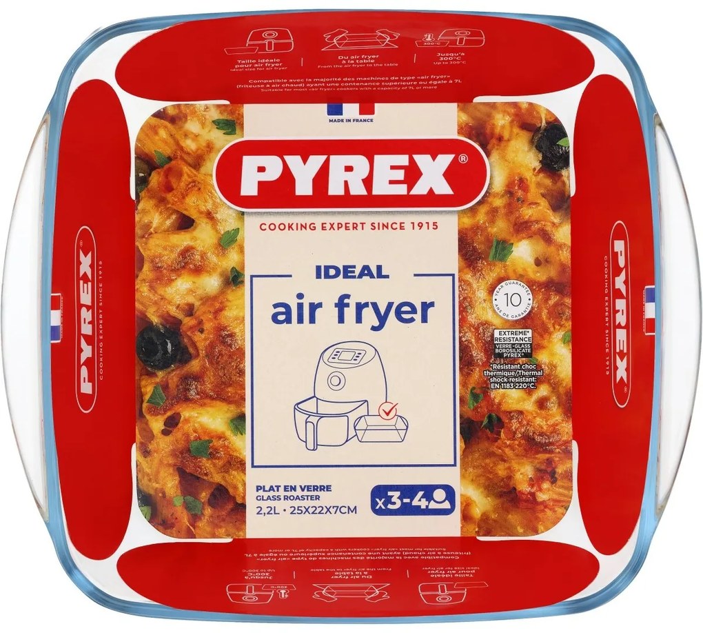 Pyrex Vas de sticlă pentru cuptor, pătrat, 2,2 l,25 x 22 x 7 cm, 2,2 l