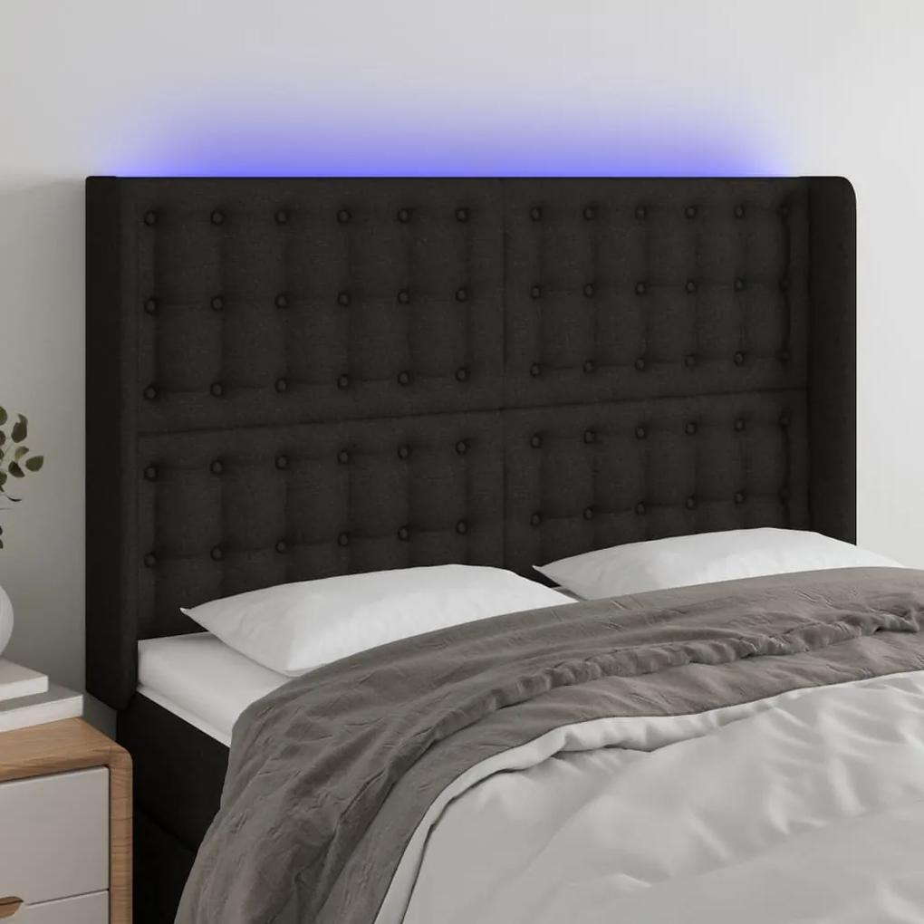 3124482 vidaXL Tăblie de pat cu LED, negru, 147x16x118/128 cm, textil