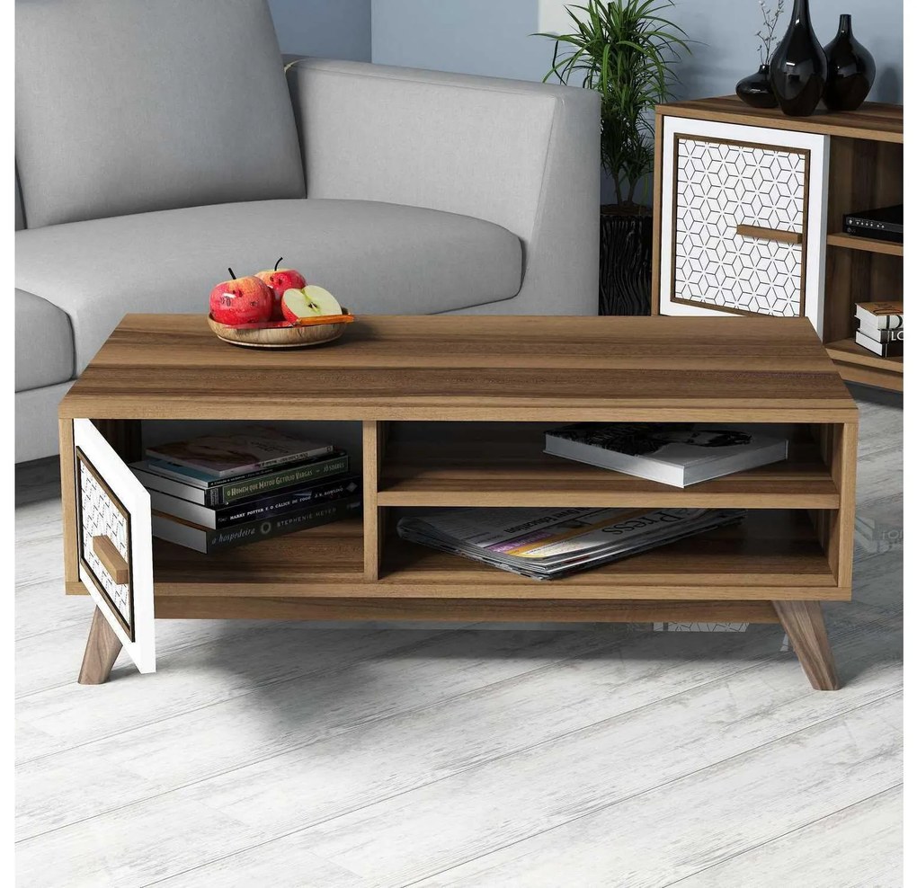 Masă de cafea Aysha (Nuc + Alb). Promo -16%. 1089455