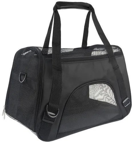 Geanta pentru transport caine/pisica, neagra, max 6-8 kg, 50x25x30/55 cm