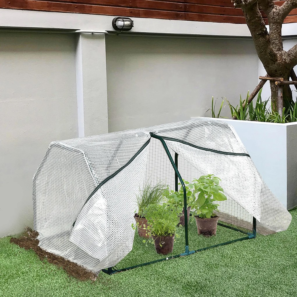 Mini Seră Outsunny pentru grădină și balcon din plastic PE și oțel cu închidere cu fermoar, 99x71x60 cm, de culoare alb transparent | Aosom Romania