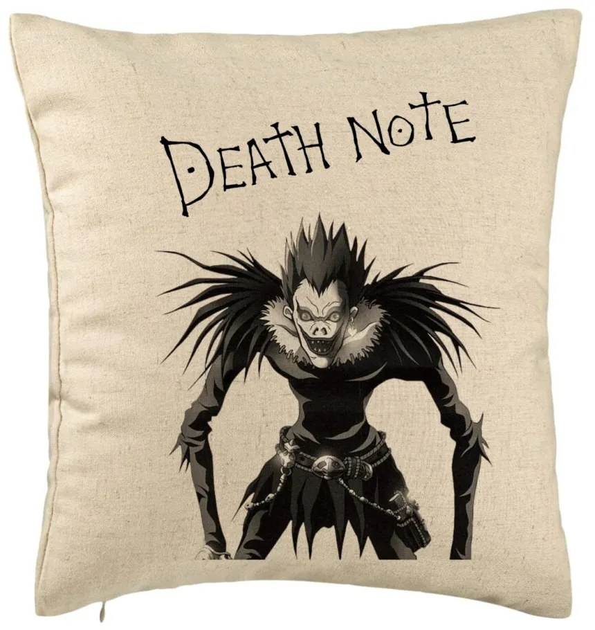 Perna Decorativa cu Deathnote, 40x40 cm, Bej, Husa Detasabila, Burduf