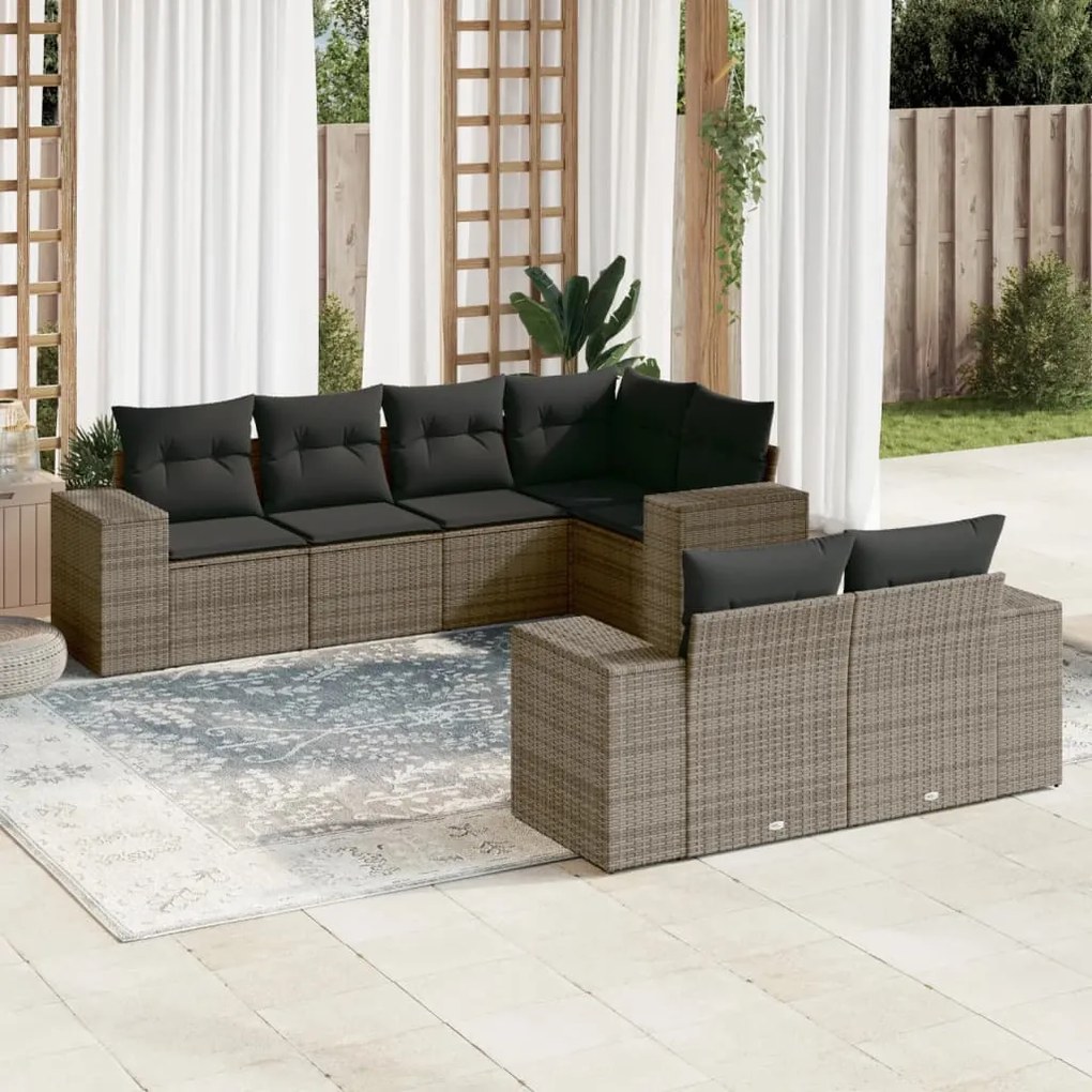 vidaXL Set canapele de grădină, 7 piese, cu perne, gri, poliratan