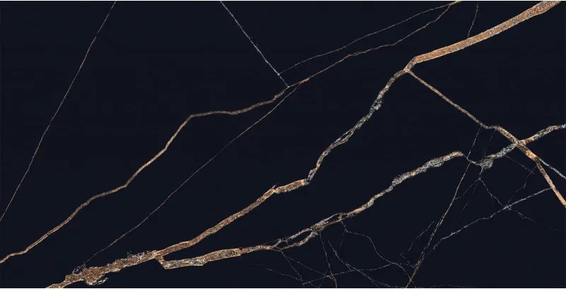 Mexen Fossil Black gres glazurat rectificat G1, placă pardoseală-și-perete 120 x 60 cm, luciu ridicat - TL213-120-060-00