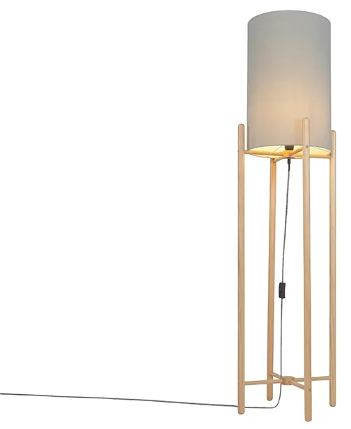Lampă de podea rustică din lemn cu abajur gri - Lengi