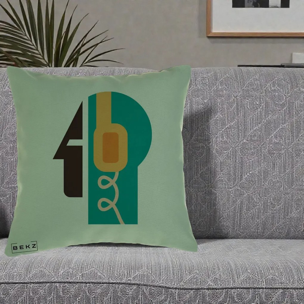 Perna Personalizata Retro Casti Muzicale, 40x40 cm, Verde, Husa Detasabila, Perna Inclusa, BEKZ®