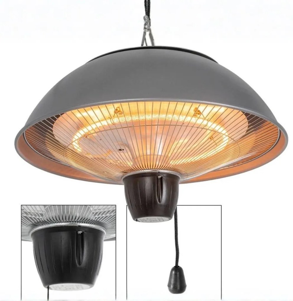 Încălzitor terasă suspendat 1500W, halogen, pentru exterior/interior – lampă încălzire tavan, IP24, montaj pe lanț