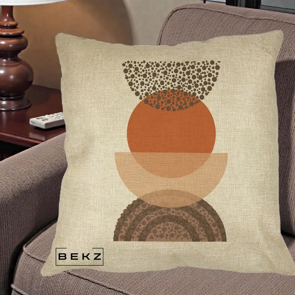Perna Decorativa Boho Stiva Forme Punctate Terracotta, 40x40 cm, Crem, Husa Detasabila, Perna Inclusa, BEKZ®