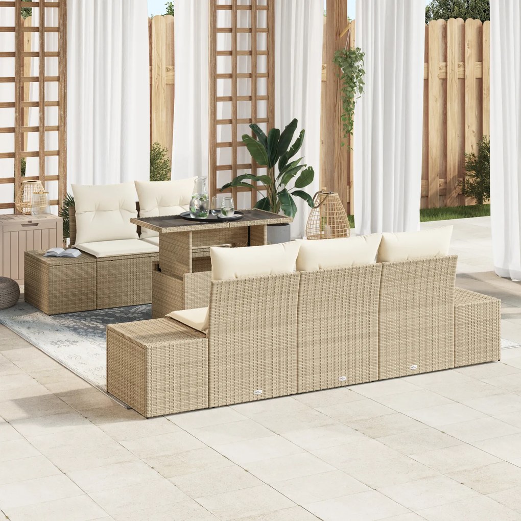 vidaXL Set de canapele pentru grădină cu pernă 6 pcs bej și crem
