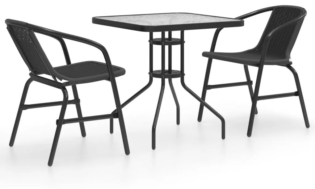 Set mobilier de gradina, 3 piese, negru Patrat, 3