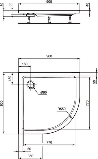 Cadita de dus semirotunda Ideal Standard Hotline New 90x90 cm