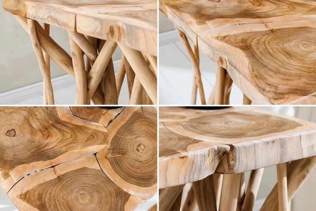 Masuta laterala, lemn de tec, design stilt, Driftwood 60cm