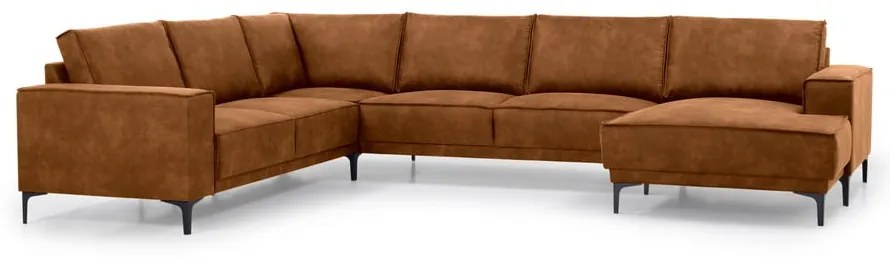 Colțar maro coniac cu tapițerie din imitație de piele (colț pe partea dreaptă/în formă de "U") Copenhagen – Scandic