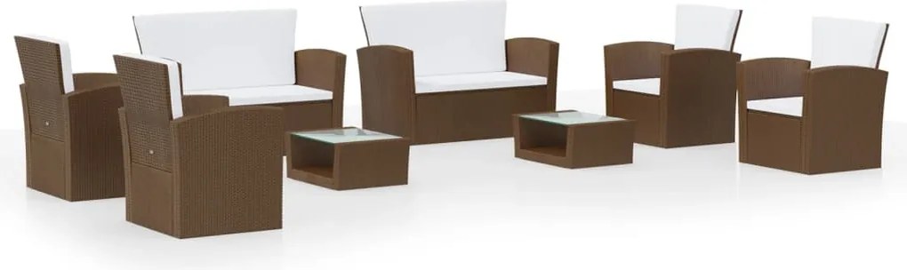 vidaXL Set mobilier de grădină cu perne, 8 piese, maro, poliratan