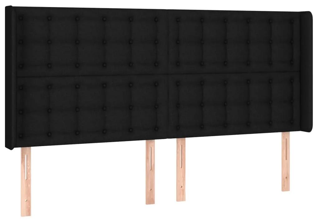 Pat cu arcuri, saltea si LED, negru, 160x200 cm, textil Negru, 160 x 200 cm, Nasturi de tapiterie
