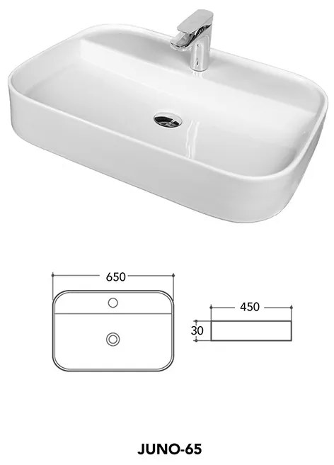 Lavoar pe blat Fluminia, Juno, 65 cm, dreptunghiular, 65 x 45 cm, alb