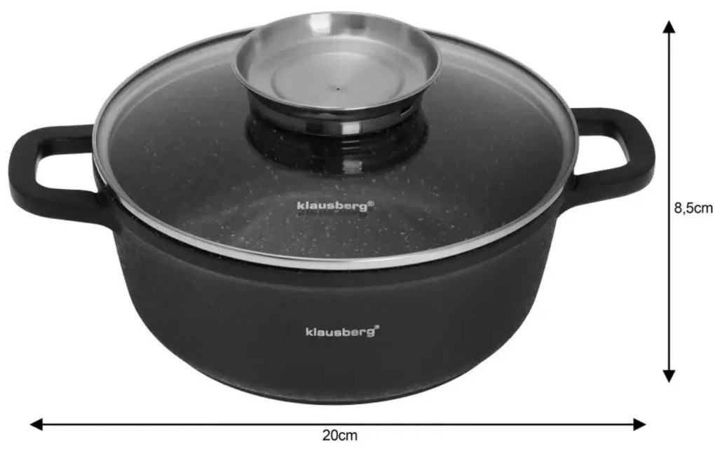 Set 3 oale cu capace 20/24/28 CM 2.3 /4.5/6.8 L Klausberg KB7359, antiaderente, inductie