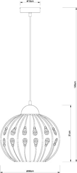 Globo 16029H - Pendul HANAKO suspendat pe cablu, 1 x E27, 60 W, 230 V, Ø 30 cm