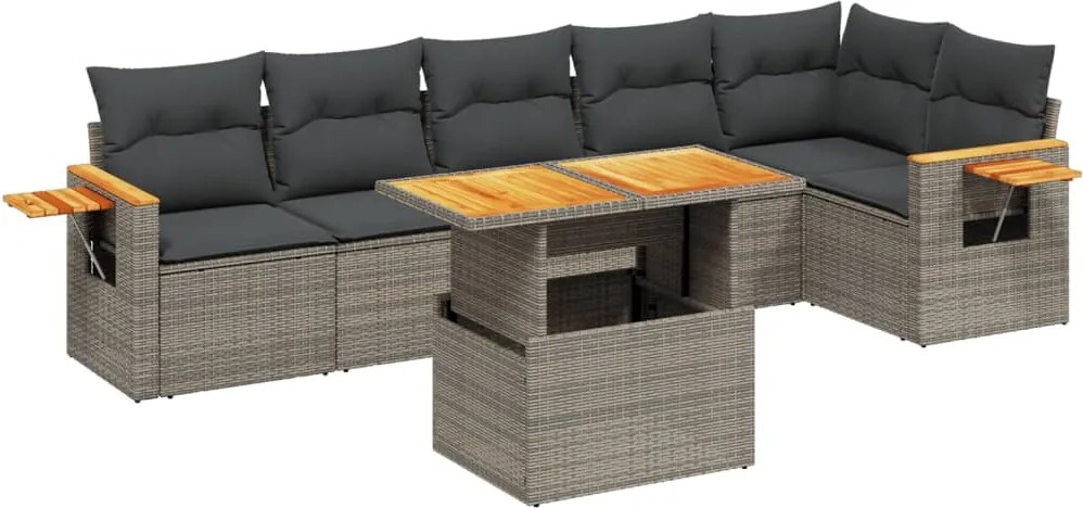 vidaXL Set canapele de grădină, 7 piese, cu perne, gri, poliratan