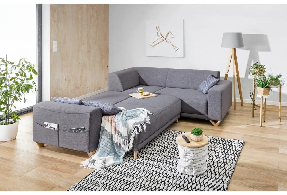 Colțar gri extensibil/cu spațiu de depozitare (cu colț pe partea dreaptă/în formă de ”L”) Classy Sophie – Miuform
