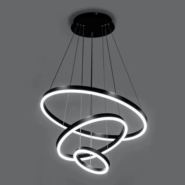 Lustra LED Cu Telecomanda, 3 cercuri Negru