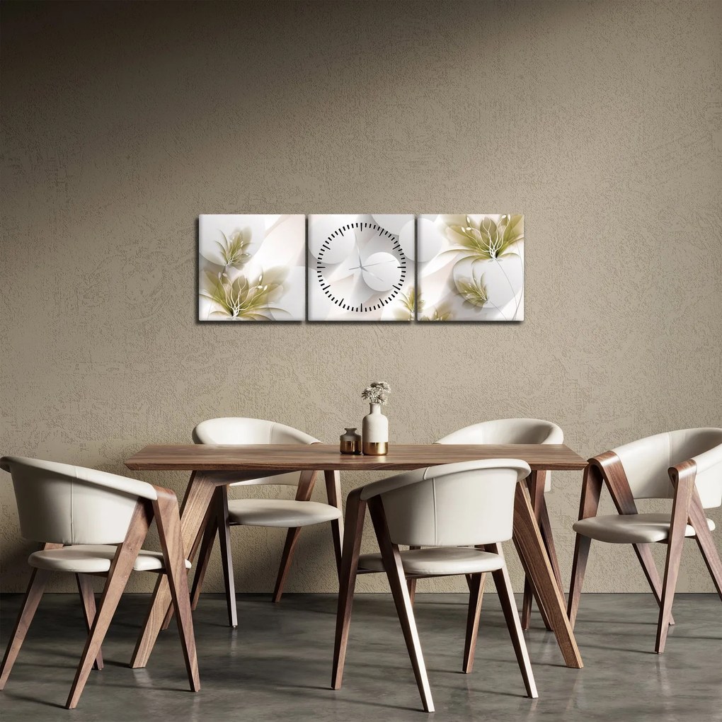 Tablou - 3D cercuri cu flori (cu ceas) (90x30 cm)