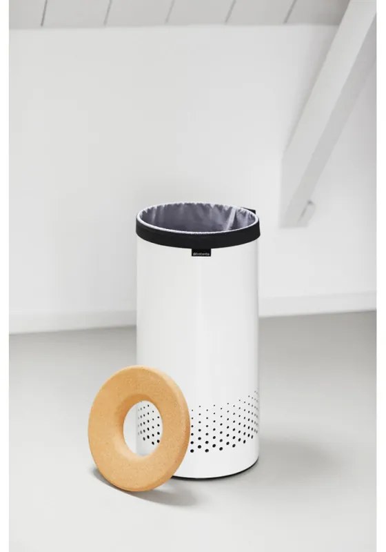 Cos de rufe Brabantia 90300239, 35 L, Capac din pluta, Umplere fara deschidere, Gauri ventilatie, Alb