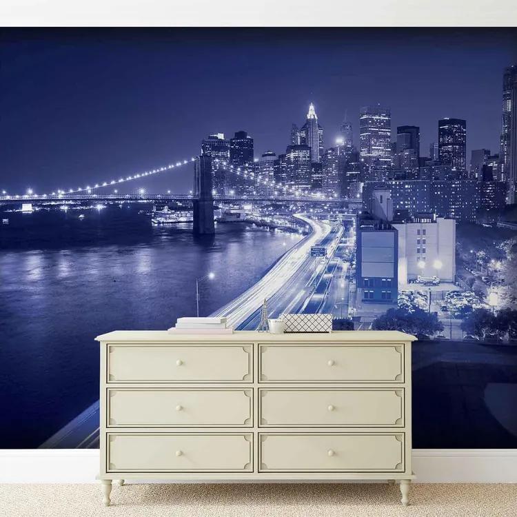 New York City Brooklyn Bridge Lights Fototapet, (250 x 104 cm)
