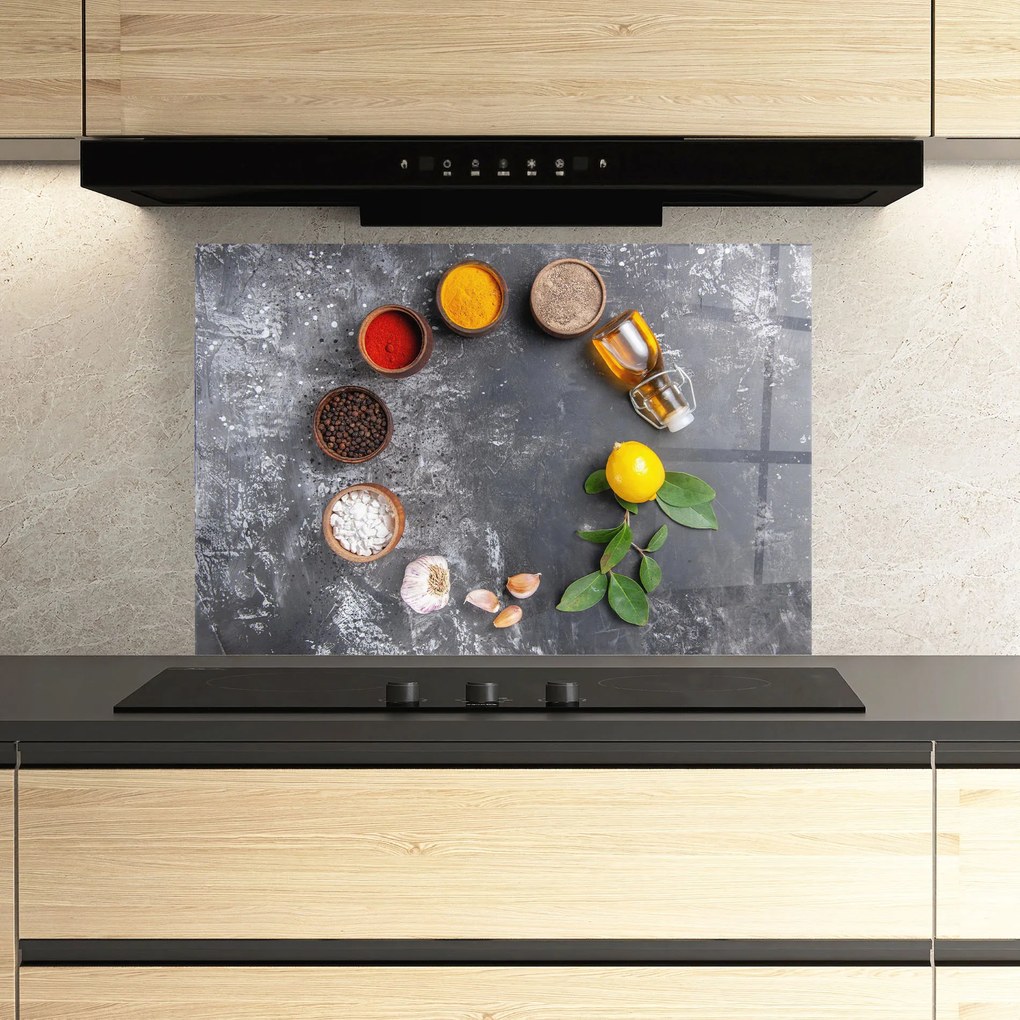 Panou Sticla Bucatarie, 80x120cm, Protectie aragaz, Antistropi, Termorezistent, Alimente, Condimente, Seasonings With Oil