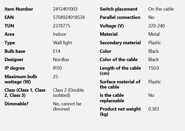 Aplica de perete ambientala design nordic Model 2110 negru