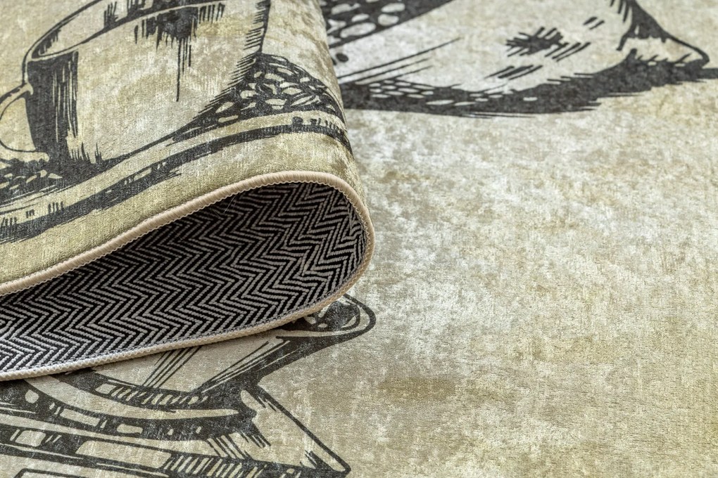 ANDRE 2835 covor lavabil Cafea bucatarie, anti-alunecare - verde / bej