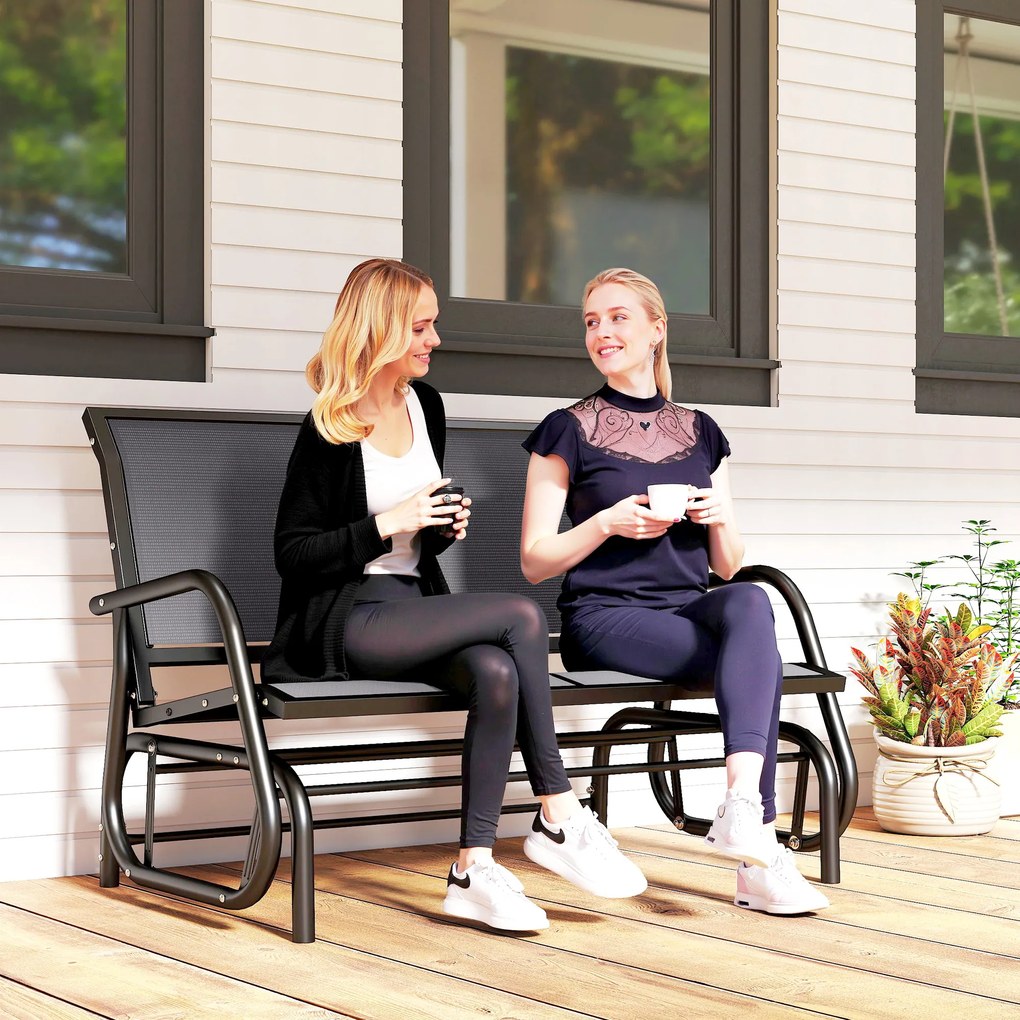 Outsunny Banca Tip Leagan 2 Locuri din Metal, Negru, 123x70x87 cm | Aosom Romania