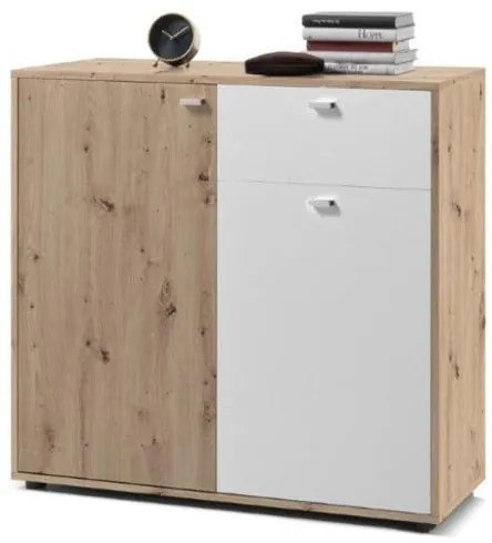 Comoda Cleveland 2 Usi 1 Sertar, Stejar Artisan Si Alb, 100 x 92 x 38 Cm