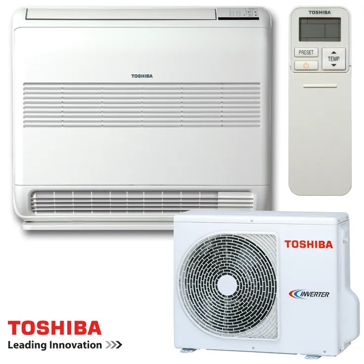 Aparat de aer conditionat inverter pentru podea Toshiba Bi-flow RAS-B13J2FVG-E1 + RAS-13J2AVSG-E, 13000 BTU, 26 m², A++, R-32, Alb