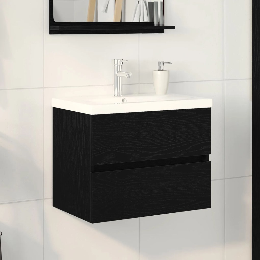 vidaXL Dulap cu Chiuvetă Stejar negru 60 x 39 x 62 cm Lemn compozit